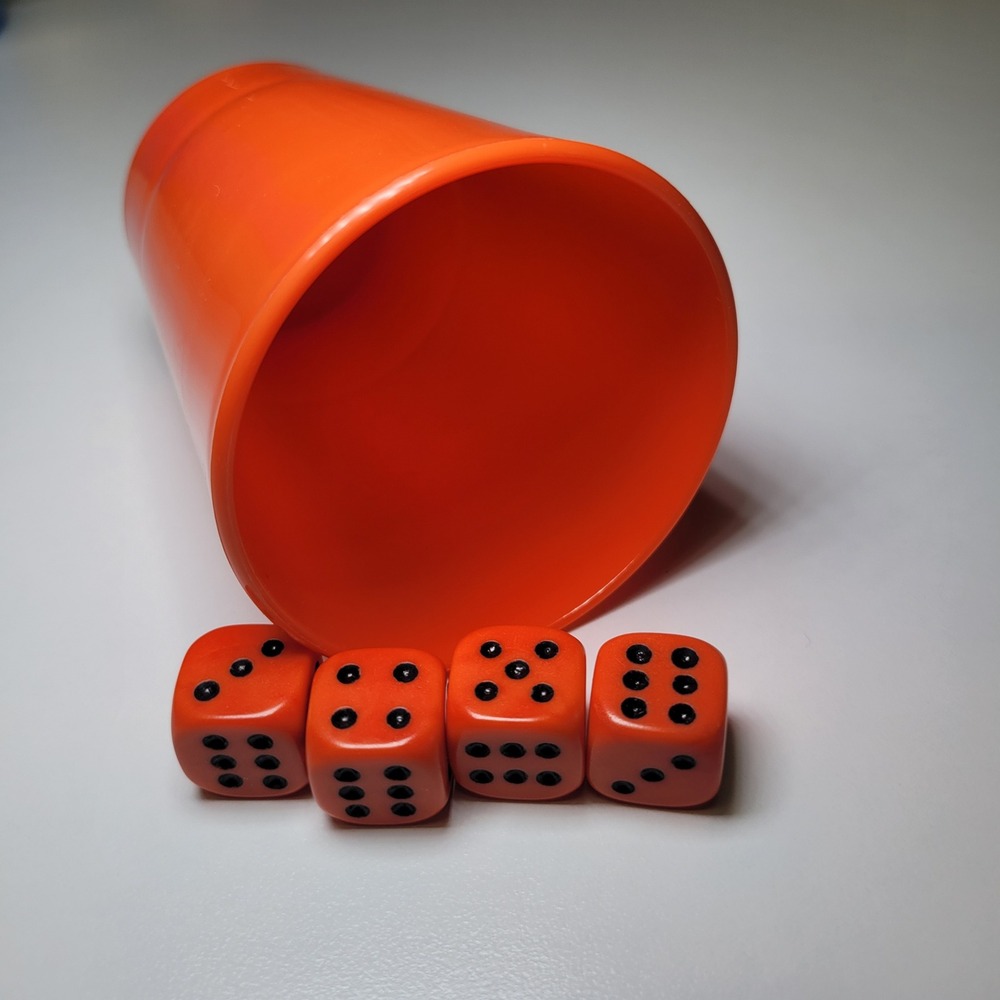 Orange Dice Tumbler Cup and 4 Matching Dice Set Replacement Game Pieces